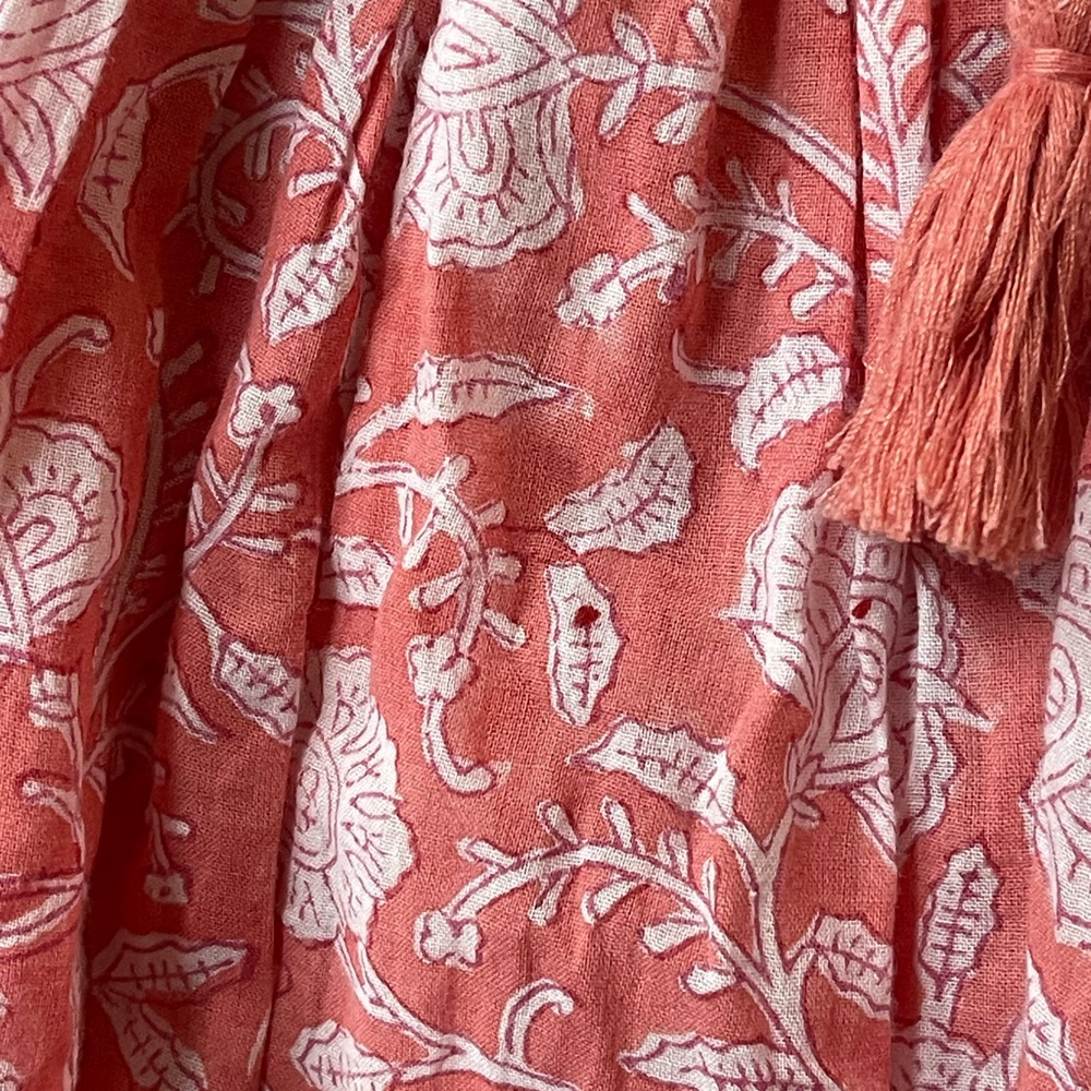Dolma Raya Floral Mini Dress Small Pink Boho Tassel Tie Peasant Tunic - Picture 12 of 12